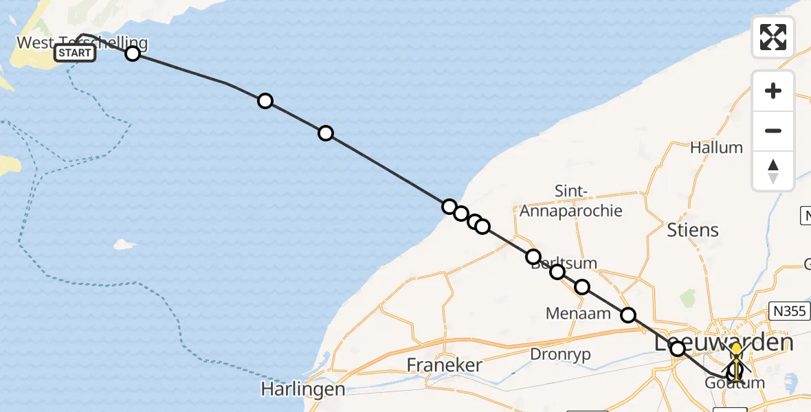 Routekaart van de vlucht: Ambulancehelikopter naar Leeuwarden, Europalaan