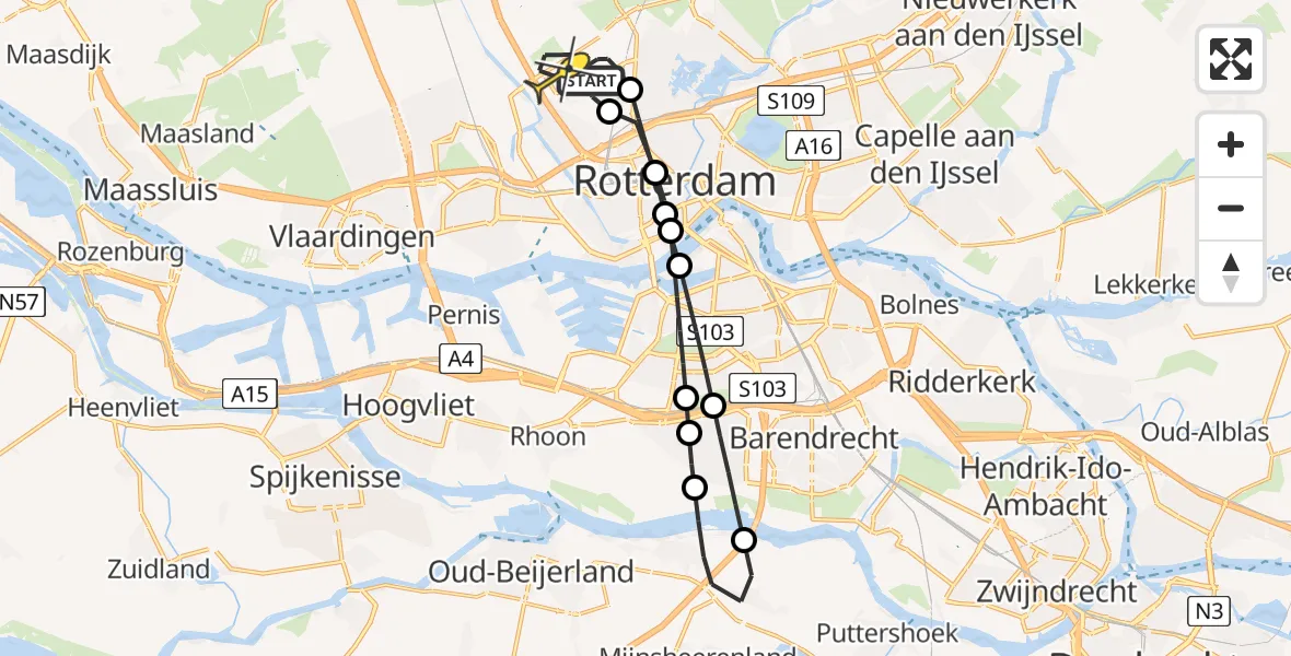 Routekaart van de vlucht: Lifeliner 2 naar Rotterdam The Hague Airport, Woensdrechtstraat