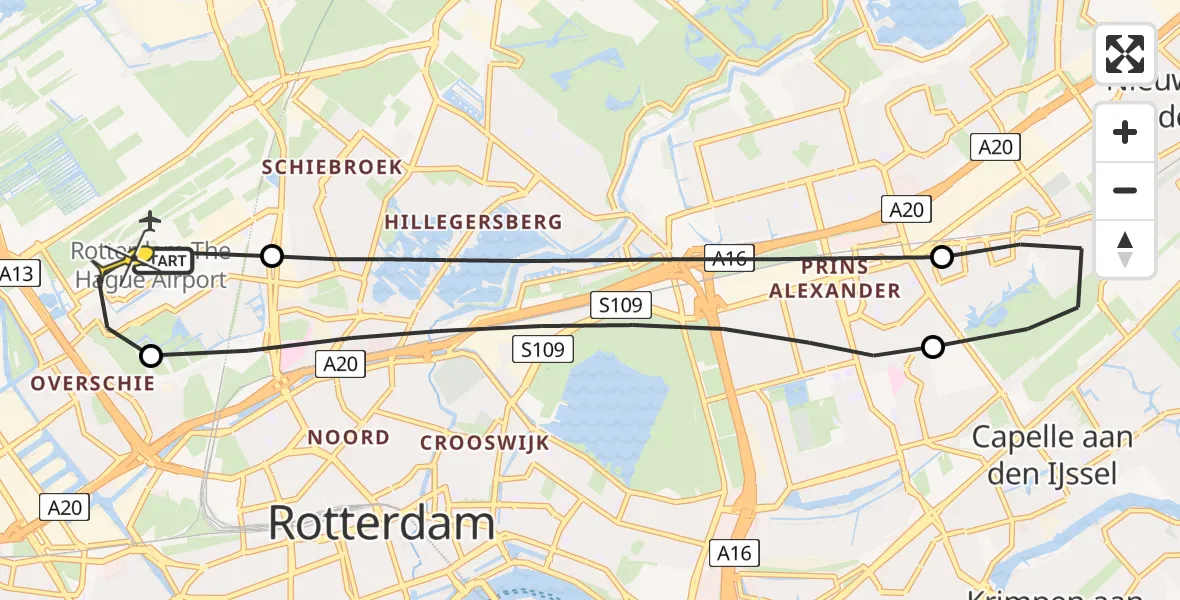 Routekaart van de vlucht: Lifeliner 2 naar Rotterdam The Hague Airport, G.K. van Hogendorpweg
