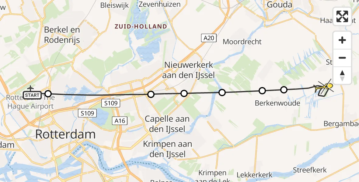 Routekaart van de vlucht: Lifeliner 2 naar Stolwijk, G.K. van Hogendorpweg