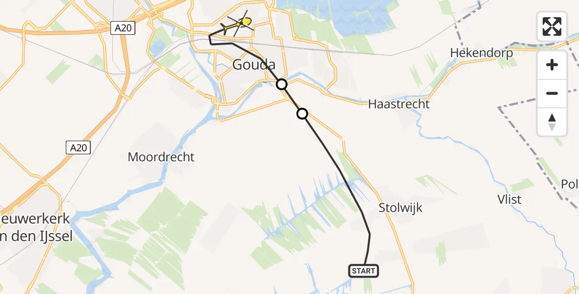 Routekaart van de vlucht: Lifeliner 2 naar Gouda, Krimpenerwaard
