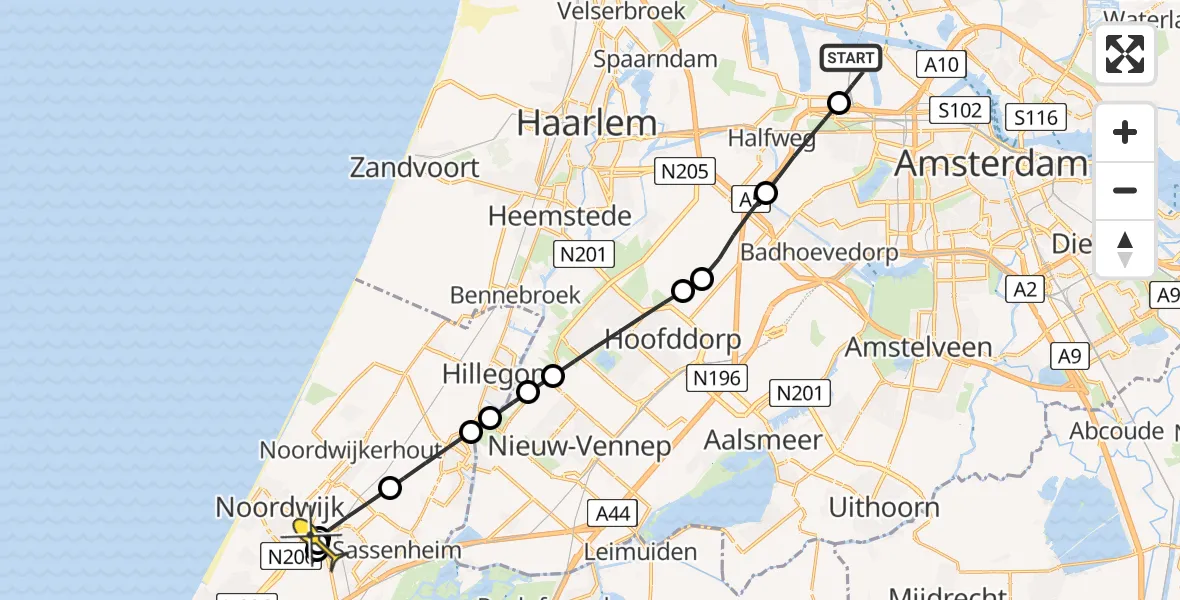 Routekaart van de vlucht: Lifeliner 1 naar Noordwijk, Maltaweg