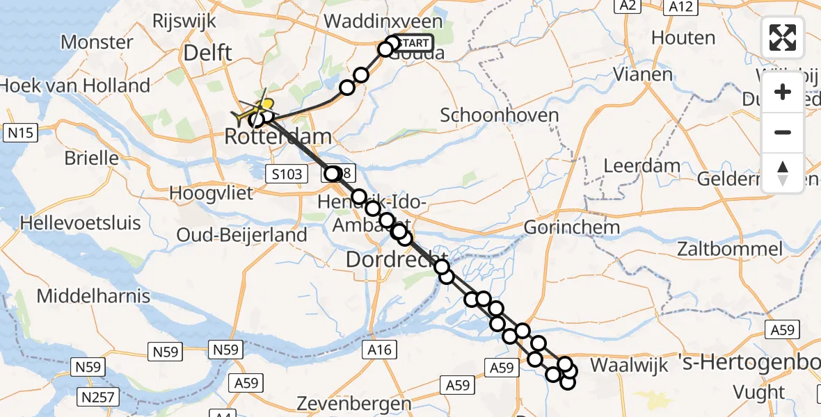 Routekaart van de vlucht: Lifeliner 2 naar Rotterdam The Hague Airport, Bieslookpad
