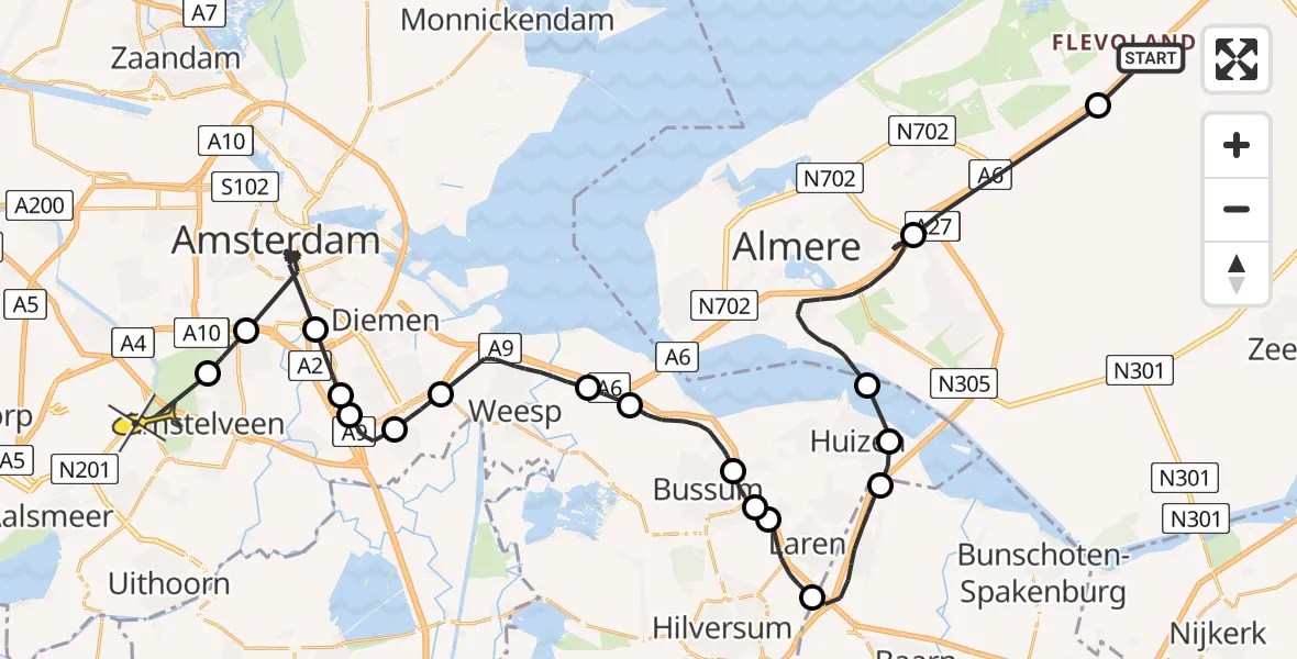 Routekaart van de vlucht: Politieheli naar Amstelveen, Reigersplas