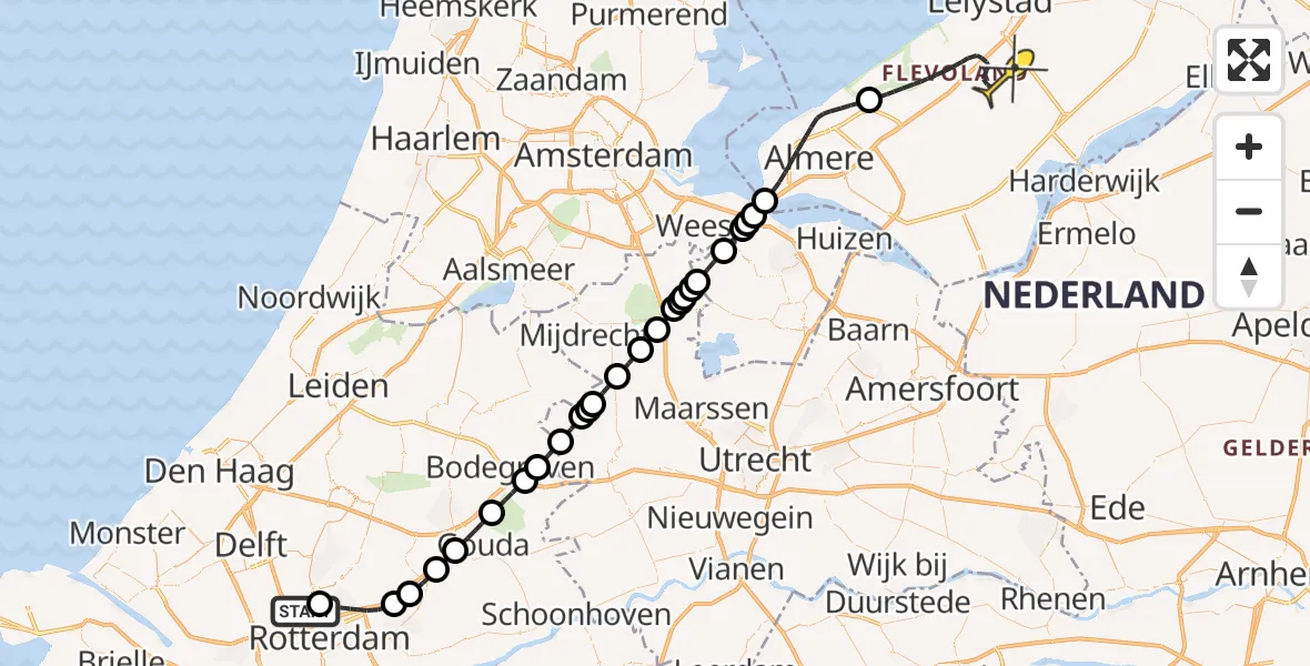 Routekaart van de vlucht: Traumaheli naar Lelystad, Teltinghof