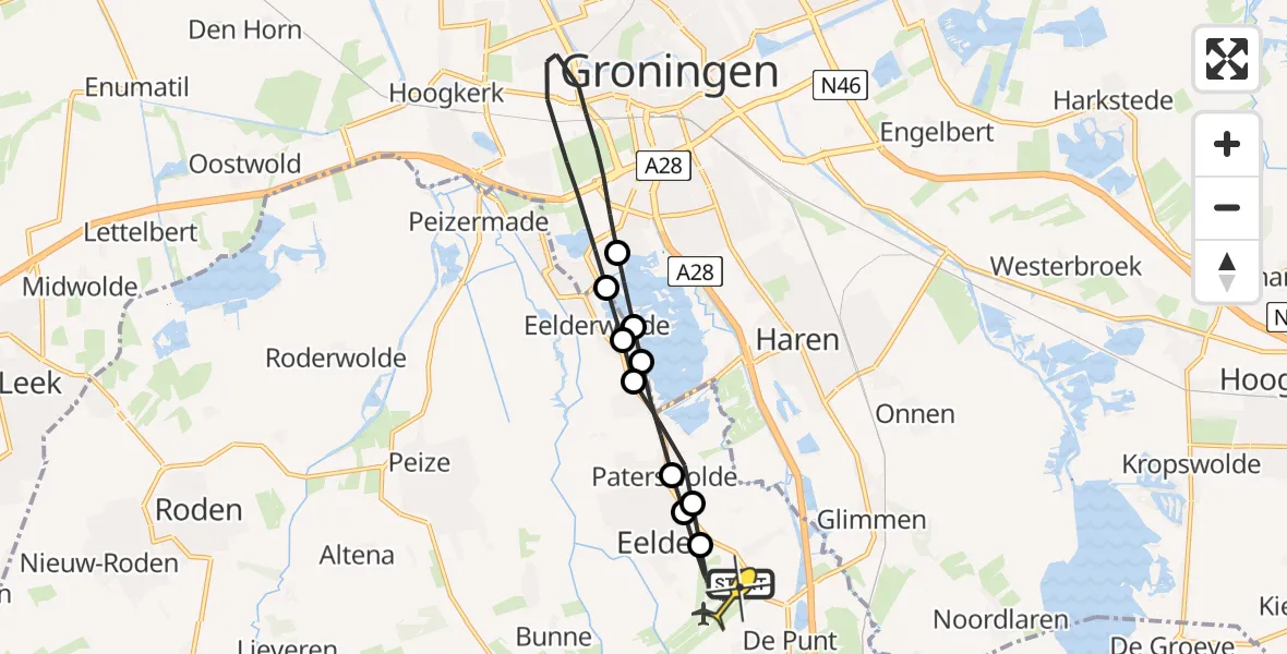 Routekaart van de vlucht: Lifeliner 4 naar Groningen Airport Eelde, Langesteeg