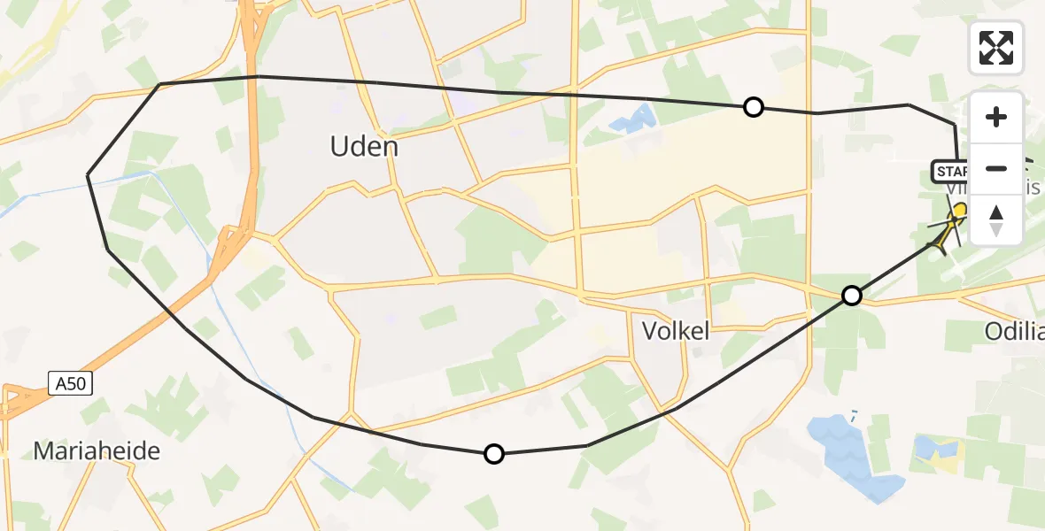 Routekaart van de vlucht: Lifeliner 3 naar Vliegbasis Volkel, Zeelandsedijk