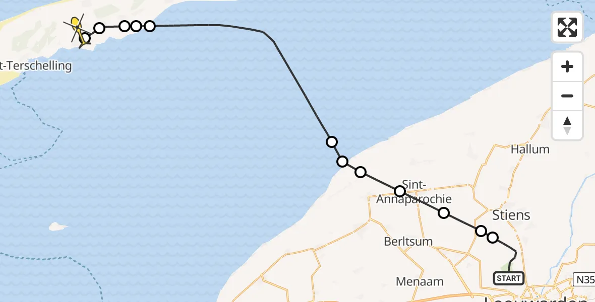 Routekaart van de vlucht: Ambulancehelikopter naar Midsland, Keegsdijkje