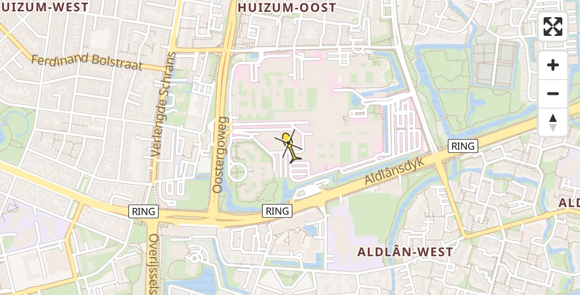 Routekaart van de vlucht: Ambulanceheli naar Leeuwarden