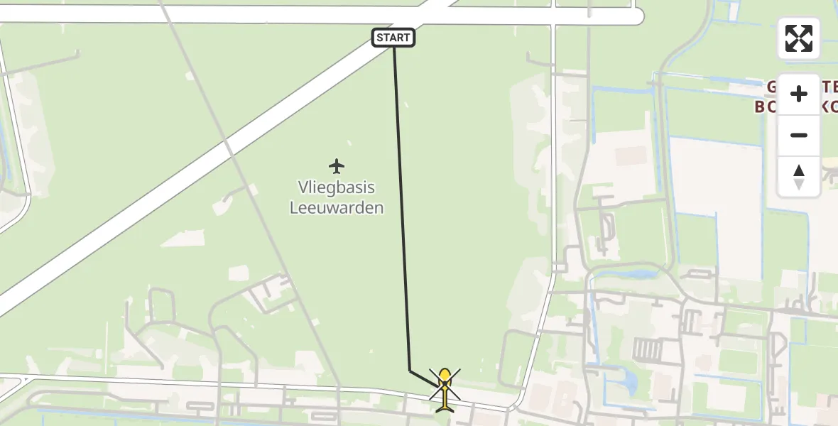 Routekaart van de vlucht: Ambulanceheli naar Vliegbasis Leeuwarden, Keegsdijkje