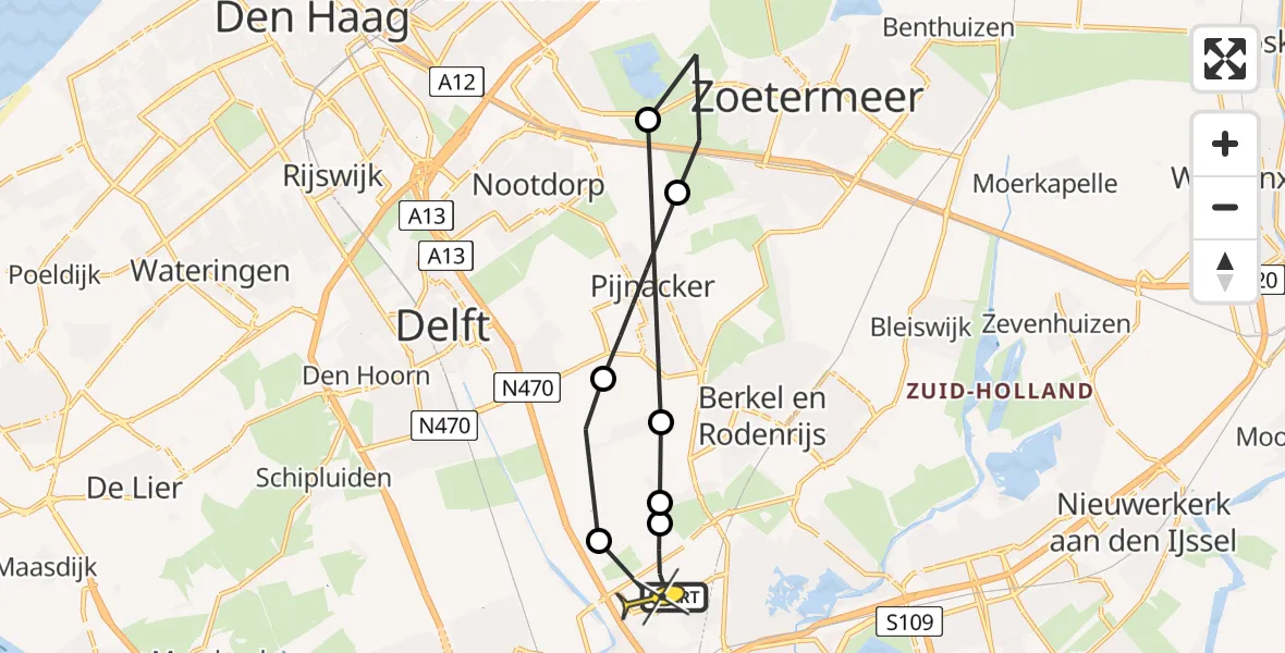 Routekaart van de vlucht: Lifeliner 2 naar Rotterdam The Hague Airport, Oude Bovendijk