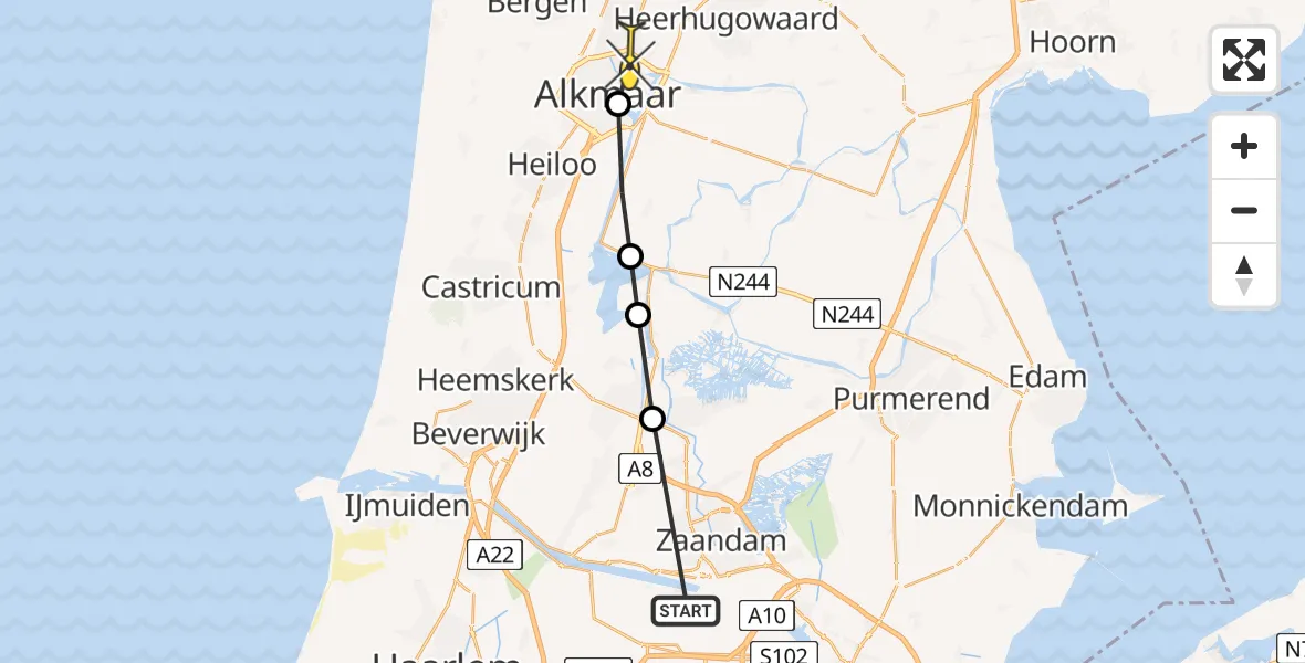Routekaart van de vlucht: Lifeliner 1 naar Alkmaar, Plantage