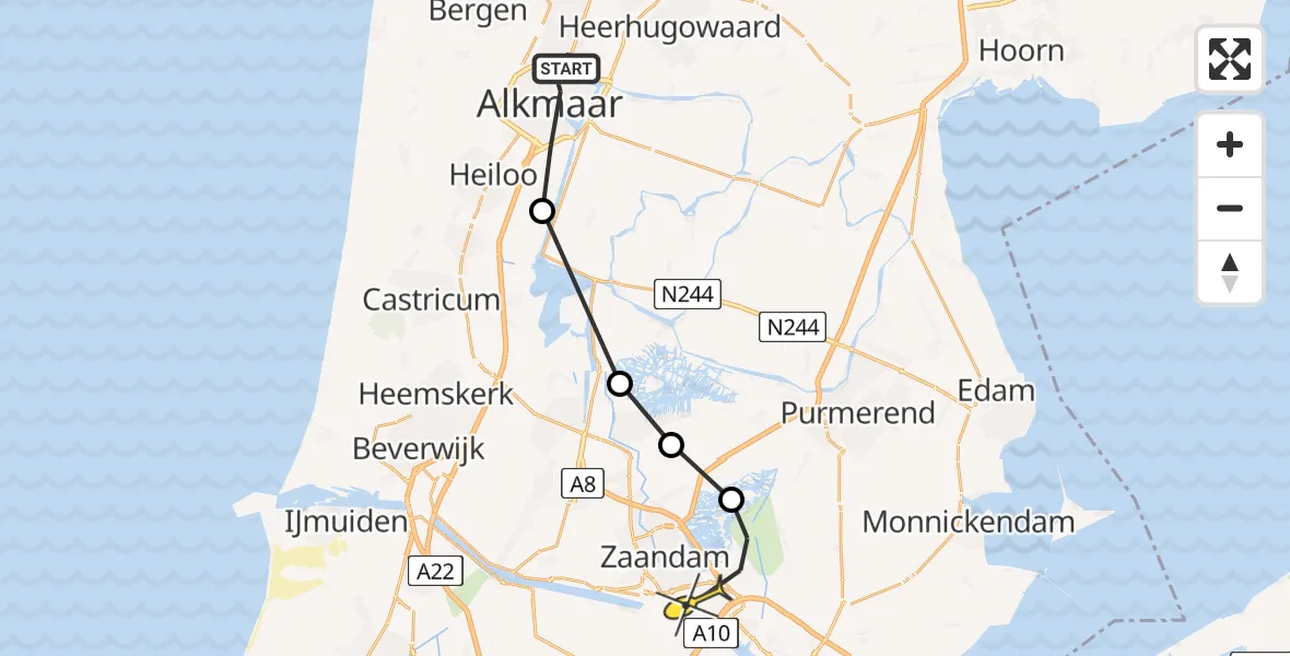 Routekaart van de vlucht: Lifeliner 1 naar Zaandam, Schinkelwaard