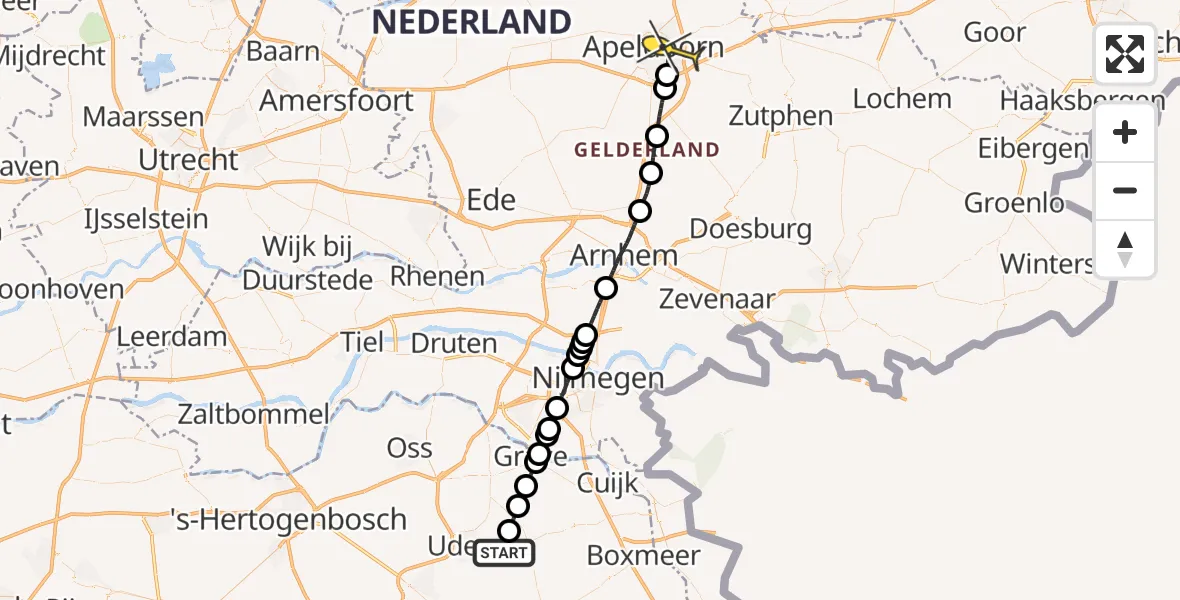 Routekaart van de vlucht: Lifeliner 3 naar Apeldoorn, Zeelandsedijk