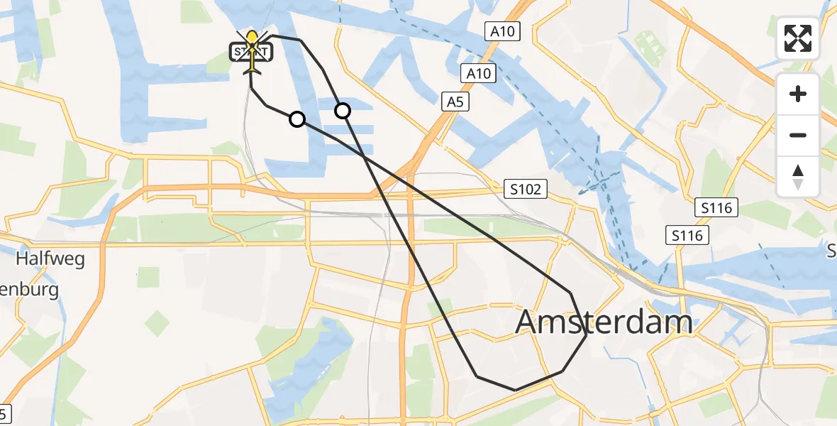Routekaart van de vlucht: Lifeliner 1 naar Amsterdam Heliport, Kajuitpad