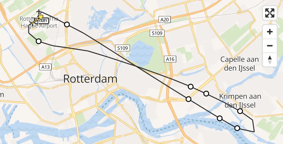 Routekaart van de vlucht: Lifeliner 2 naar Rotterdam The Hague Airport, Fairoaksbaan