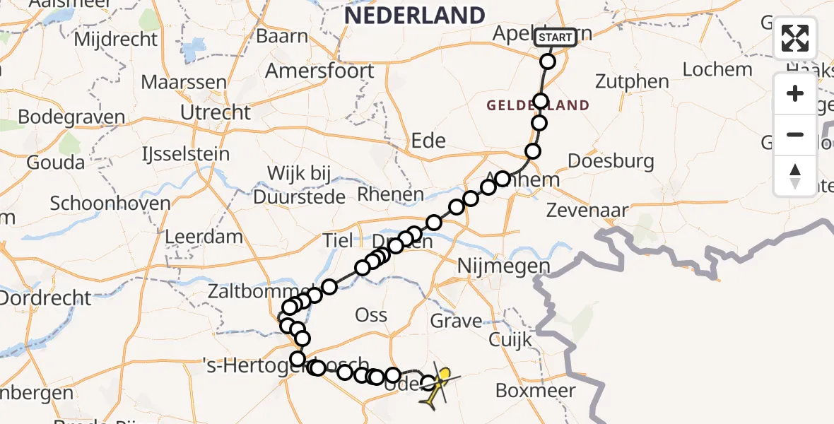 Routekaart van de vlucht: Lifeliner 3 naar Vliegbasis Volkel, Olieslagershorst