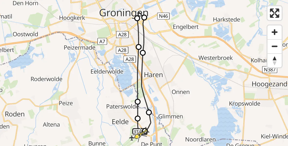 Routekaart van de vlucht: Lifeliner 4 naar Groningen Airport Eelde, Vosbergerlaan