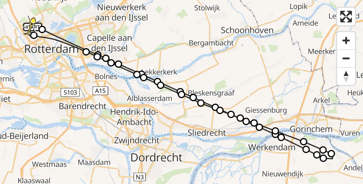 Routekaart van de vlucht: Lifeliner 2 naar Rotterdam The Hague Airport, G.K. van Hogendorpweg