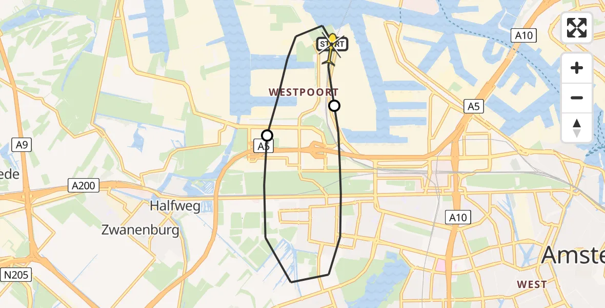 Routekaart van de vlucht: Lifeliner 1 naar Amsterdam Heliport, Siciliëweg