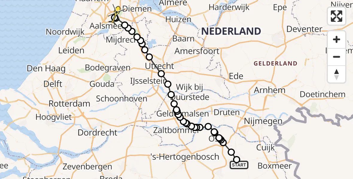 Vluchtroute Politiehelikopter van Vliegbasis Volkel naar Schiphol