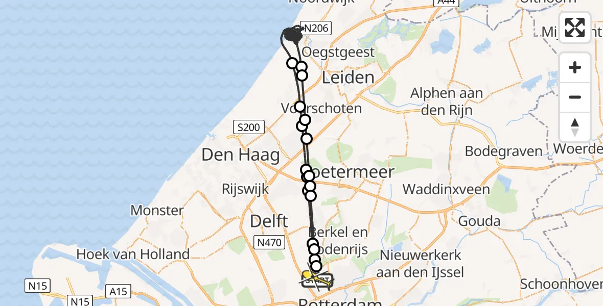 Routekaart van de vlucht: Politieheli naar Rotterdam The Hague Airport, Oude Bovendijk