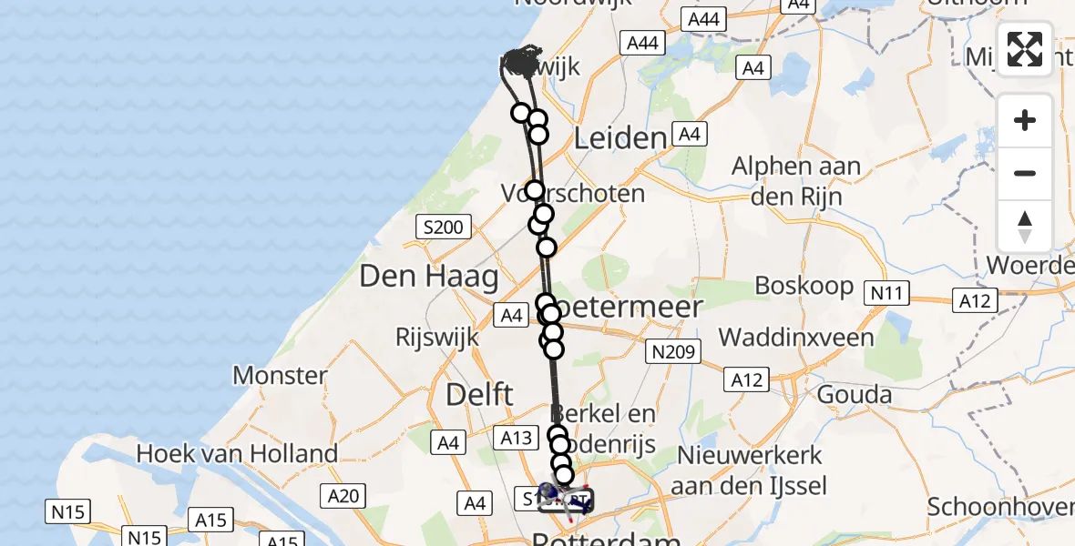 Vluchtroute Politiehelikopter van Rotterdam The Hague Airport naar Rotterdam The Hague Airport