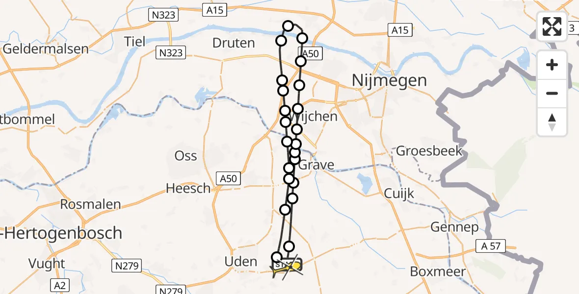 Routekaart van de vlucht: Lifeliner 3 naar Vliegbasis Volkel, Houtvennen