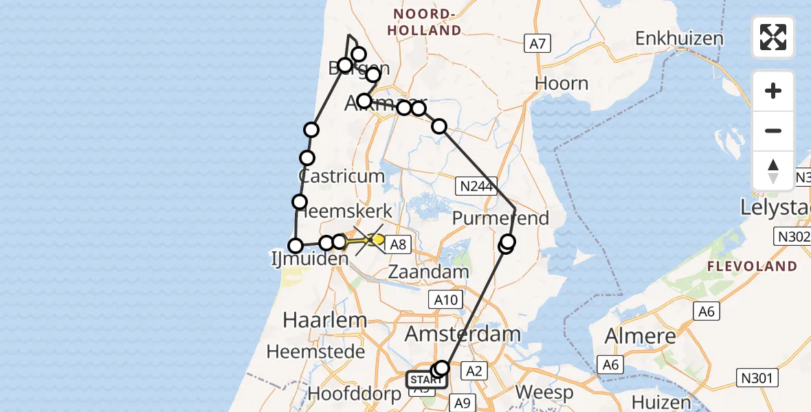 Routekaart van de vlucht: Politiehelikopter naar Assendelft, Boeierspad