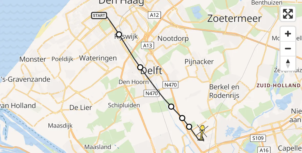 Routekaart van de vlucht: Lifeliner 2 naar Rotterdam The Hague Airport, Nunspeetlaan