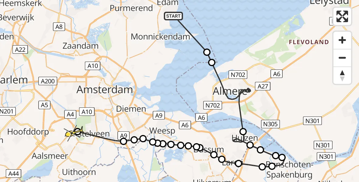 Routekaart van de vlucht: Politiehelikopter naar Amstelveen, Tweede Volendammerbrug