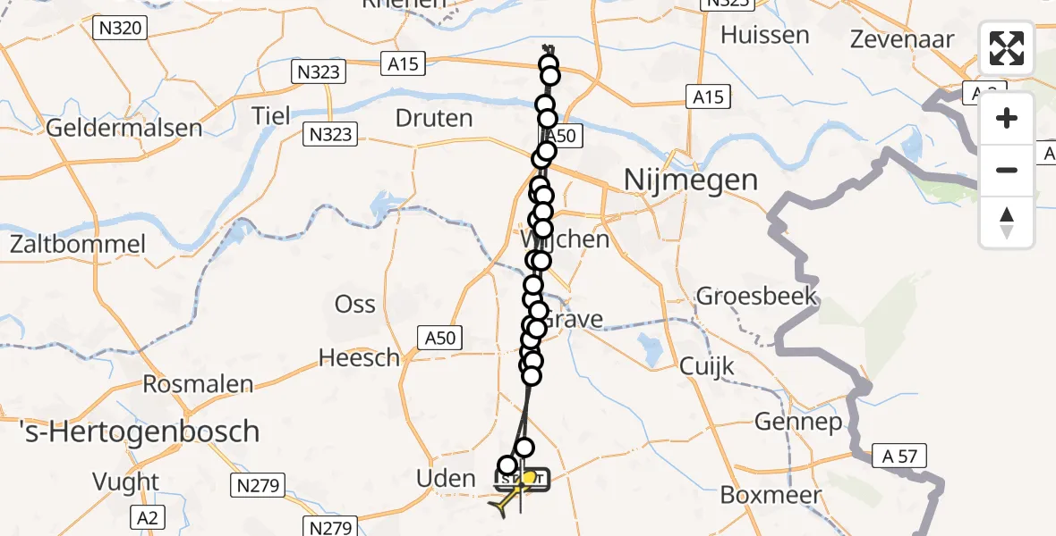 Routekaart van de vlucht: Lifeliner 3 naar Vliegbasis Volkel, Millsebaan