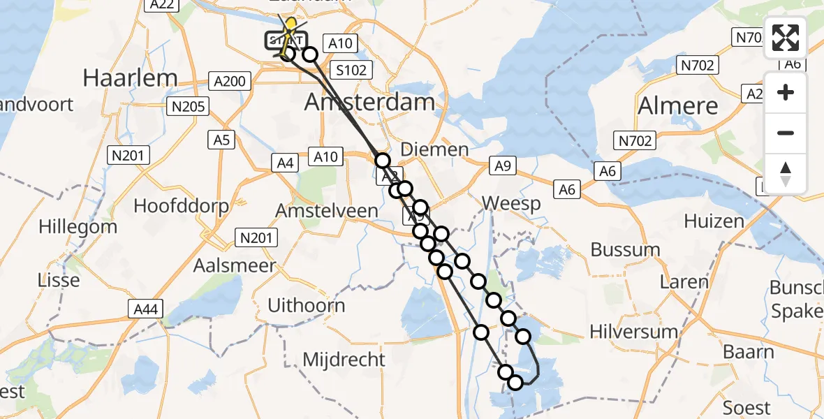 Routekaart van de vlucht: Lifeliner 1 naar Amsterdam Heliport, Westhavenweg
