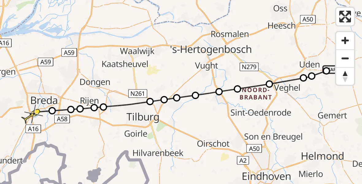 Routekaart van de vlucht: Lifeliner 3 naar Breda, Lagenheuvelstraat