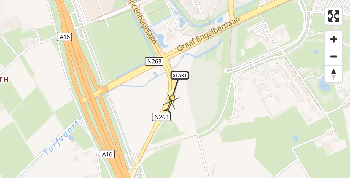 Routekaart van de vlucht: Lifeliner 3 naar Breda, Rijsbergseweg