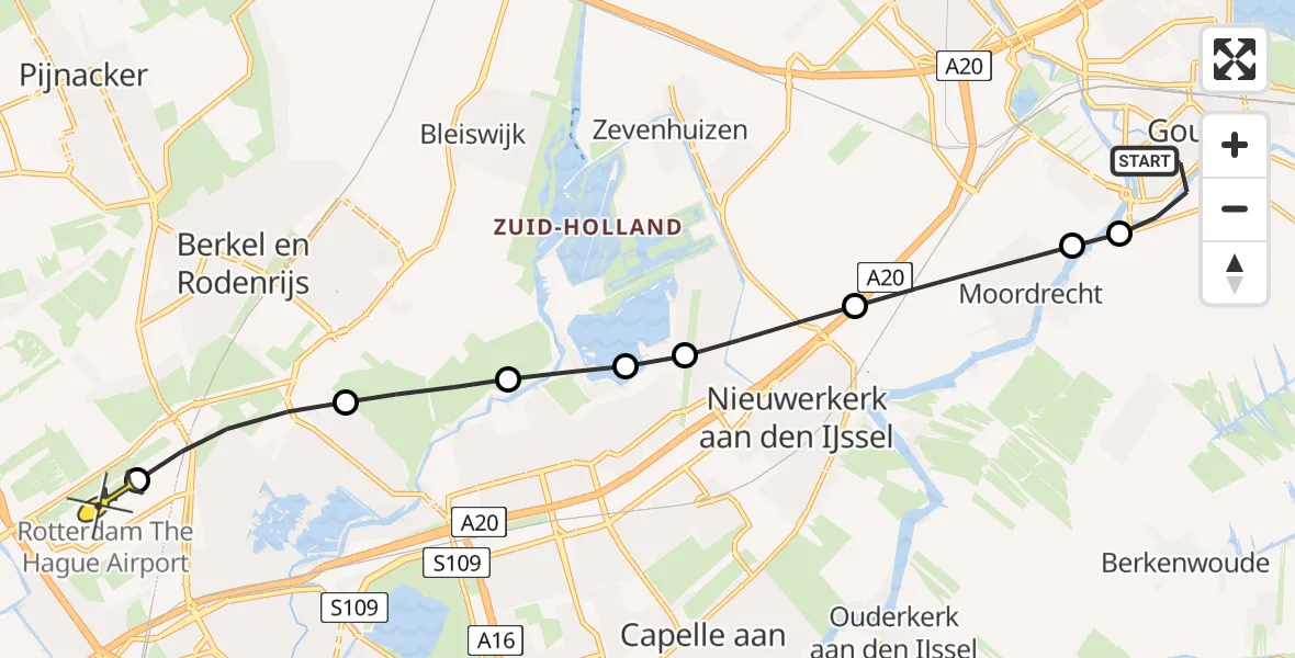 Routekaart van de vlucht: Lifeliner 2 naar Rotterdam The Hague Airport, Gouderaksedijk
