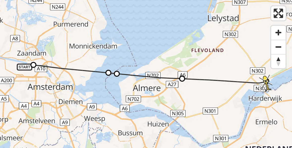 Routekaart van de vlucht: Lifeliner 1 naar Biddinghuizen, Hemweg