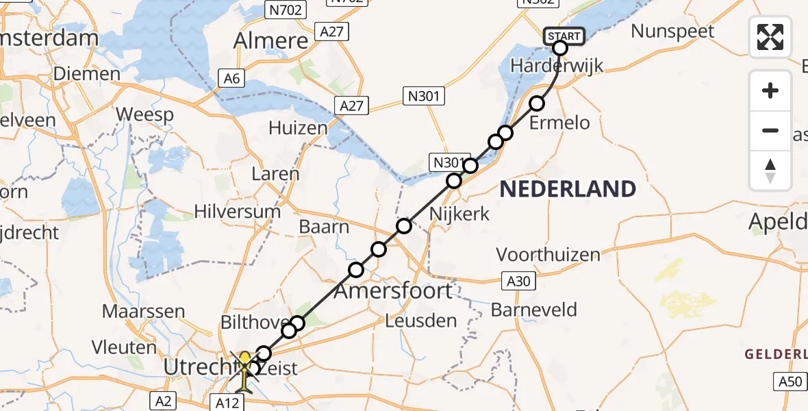 Routekaart van de vlucht: Lifeliner 1 naar Universitair Medisch Centrum Utrecht, Vaarweg Auaduct
