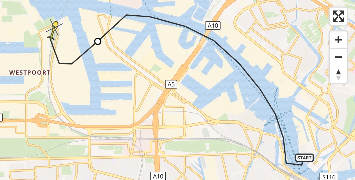 Routekaart van de vlucht: Lifeliner 1 naar Amsterdam Heliport, Ankerweg