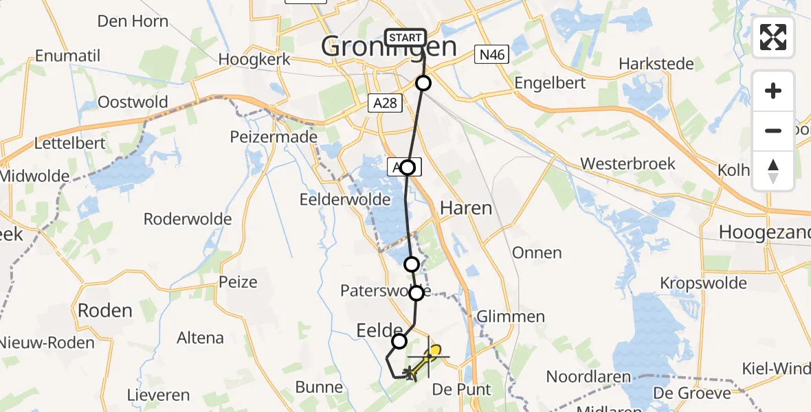 Routekaart van de vlucht: Lifeliner 4 naar Groningen Airport Eelde, Sontplein