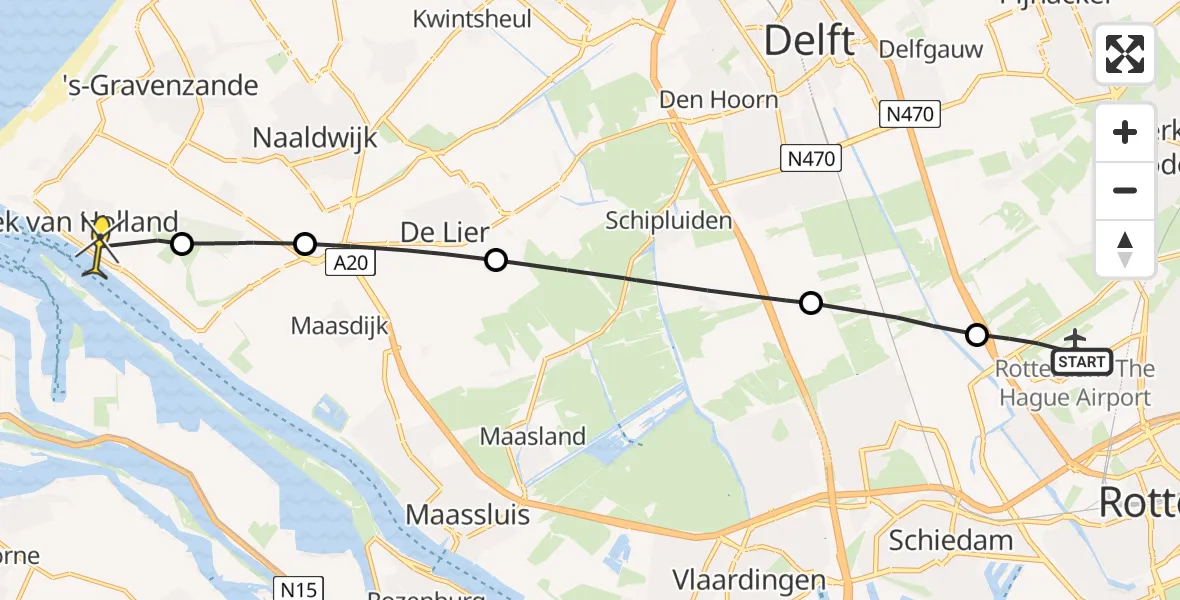 Routekaart van de vlucht: Lifeliner 2 naar Hoek van Holland, Prins Hendrikweg