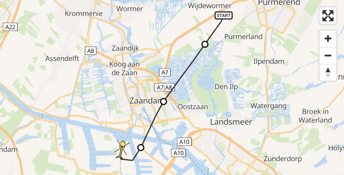 Routekaart van de vlucht: Lifeliner 1 naar Amsterdam Heliport, Zuiderweg