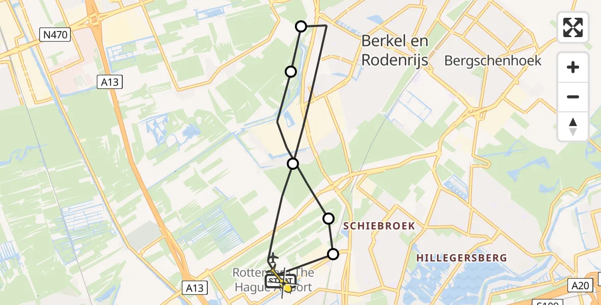 Routekaart van de vlucht: Lifeliner 2 naar Rotterdam The Hague Airport, Oude Bovendijk