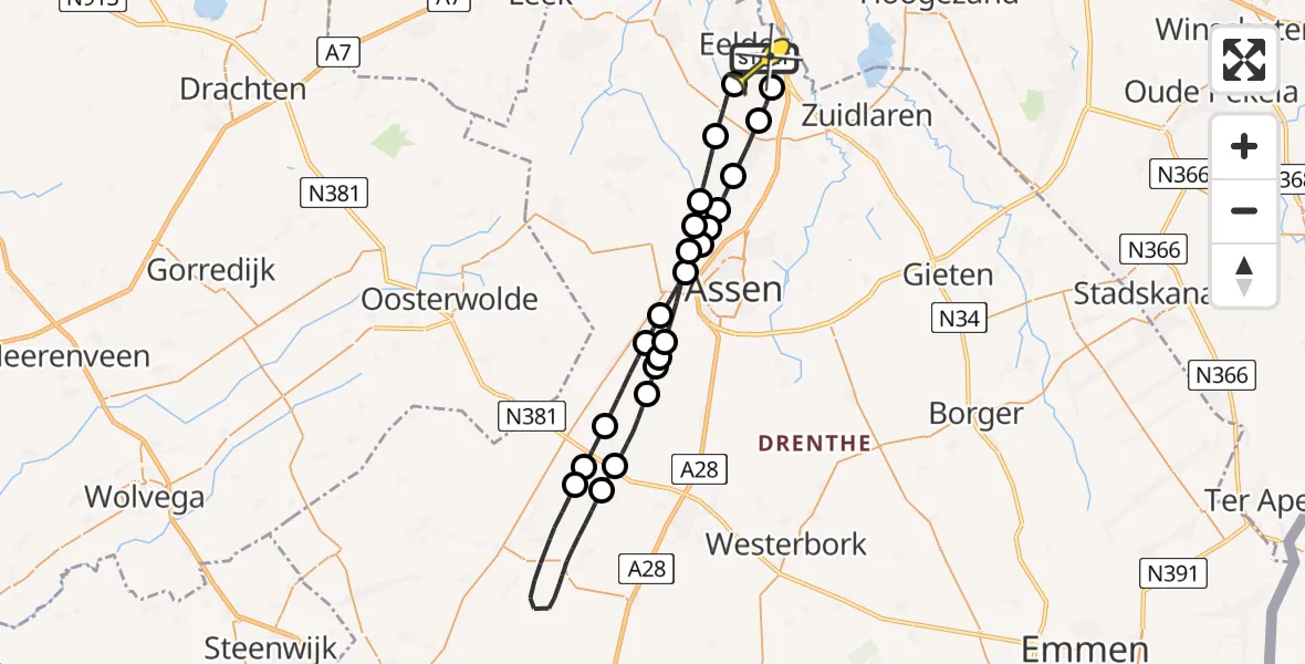 Routekaart van de vlucht: Lifeliner 4 naar Groningen Airport Eelde, Burgemeester J.G. Legroweg