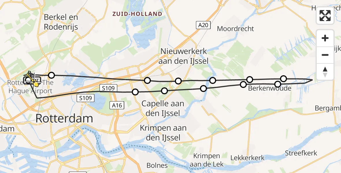 Routekaart van de vlucht: Lifeliner 2 naar Rotterdam The Hague Airport, Woensdrechtstraat