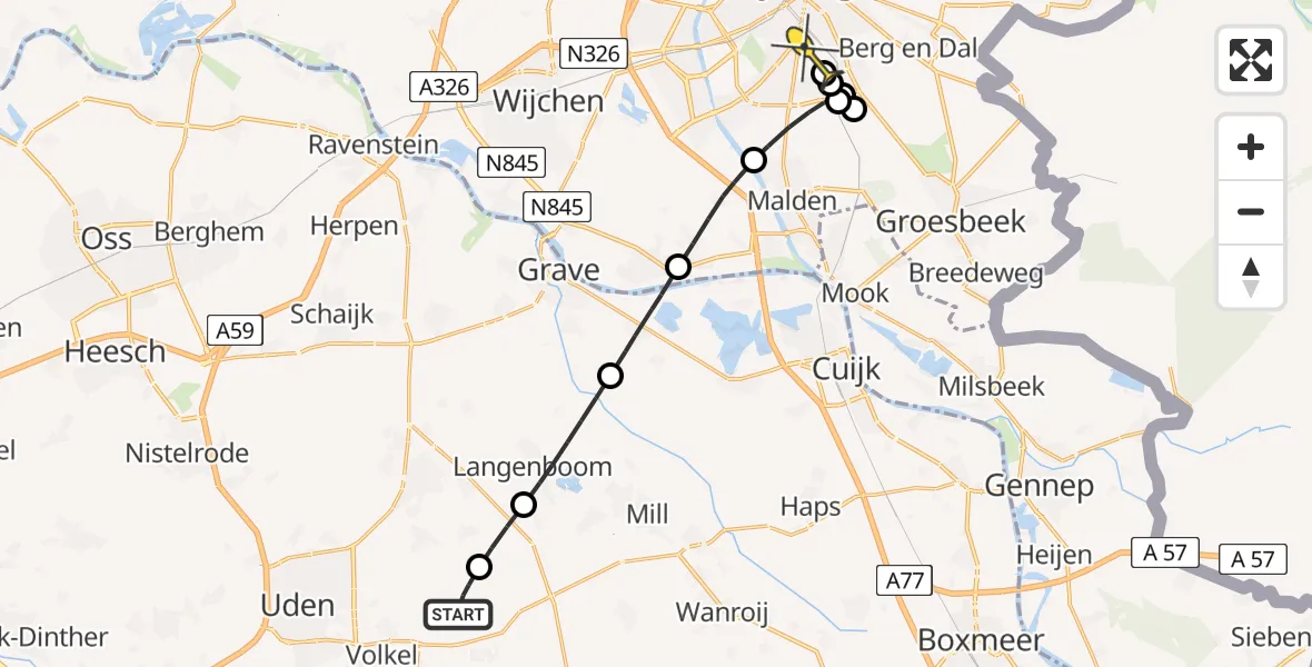 Routekaart van de vlucht: Lifeliner 3 naar Radboud Universitair Medisch Centrum, Millsebaan