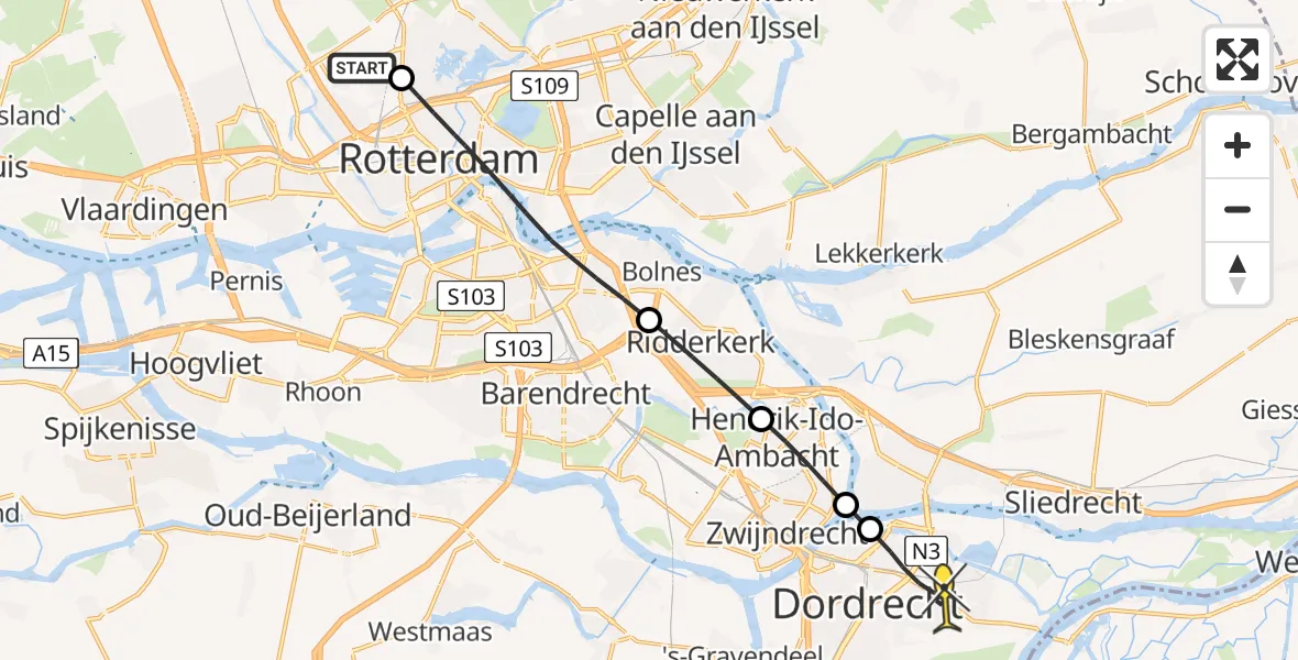 Routekaart van de vlucht: Lifeliner 2 naar Dordrecht, Edsger Dijkstralaan