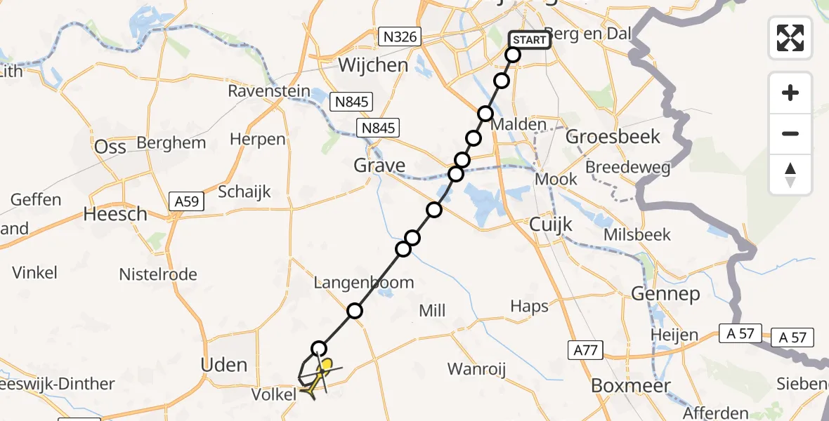Routekaart van de vlucht: Lifeliner 3 naar Vliegbasis Volkel, Heiweg