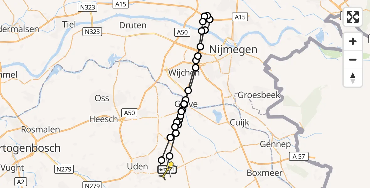 Routekaart van de vlucht: Lifeliner 3 naar Vliegbasis Volkel, Millsebaan