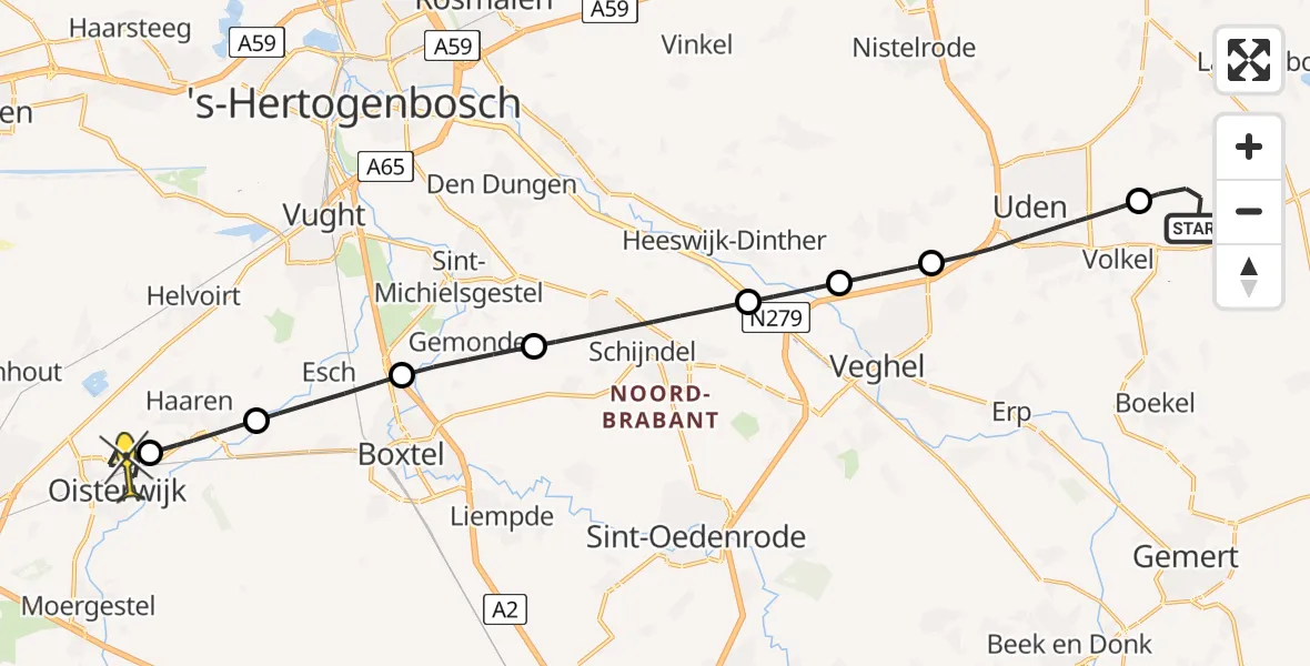 Routekaart van de vlucht: Lifeliner 3 naar Oisterwijk, Houtvennen